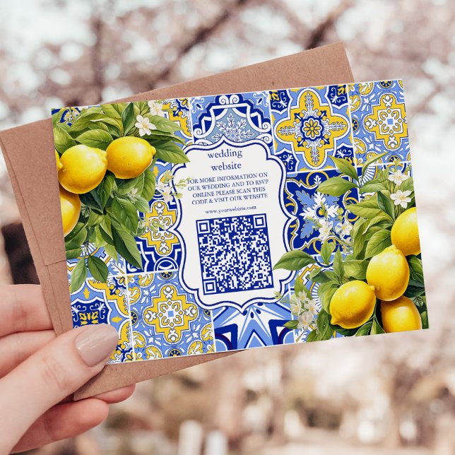 Carte D'accompagnement Carreaux bleus Citrons Mariage (Créateur téléchargé)
