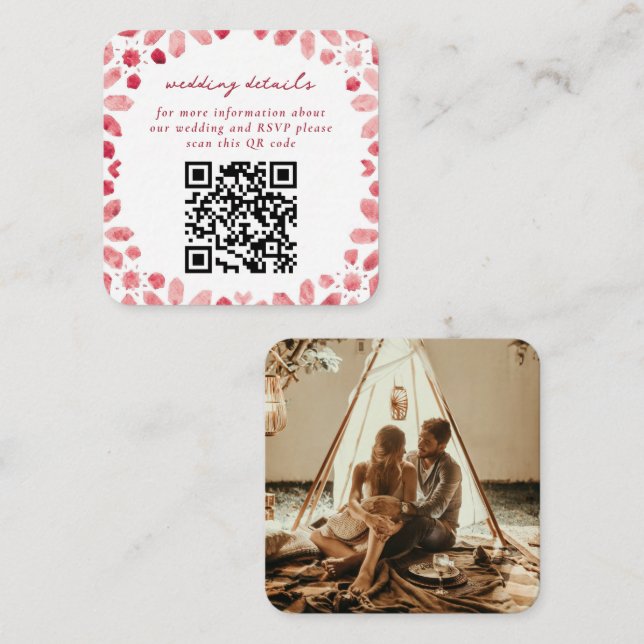 Carte D'accompagnement Carreaux Marocains Magenta Code QR Mariage (Devant / Derrière)