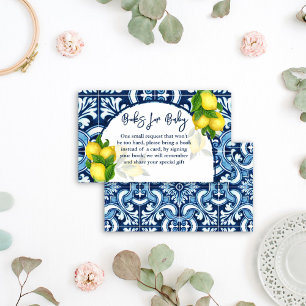 Carte D'accompagnement Carrelage bleu et cahiers de baby shower citron su