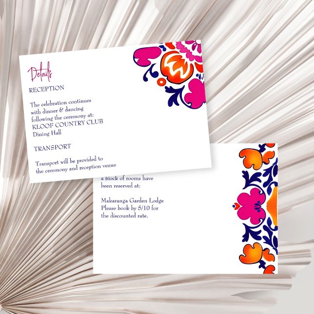 Carte D'accompagnement Carrelage mexicain rose orangé détails mariage (Pink orange blue Mexican Talavera Azulejo tiles wedding details Enclosure Card invitation suite)