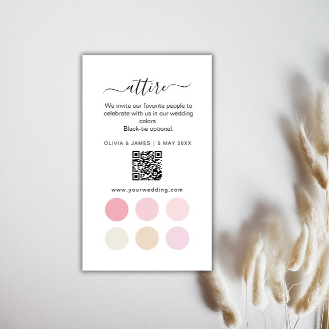 Carte D'accompagnement Carton de code vestimentaire pour mariage rose (Pink Wedding Attire Dress Code Card)