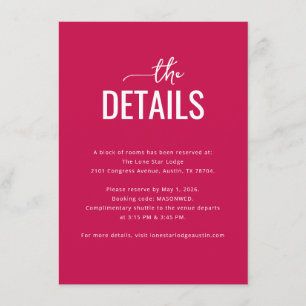 Carte D'accompagnement Carton de détails de mariage rouge sophistiqué