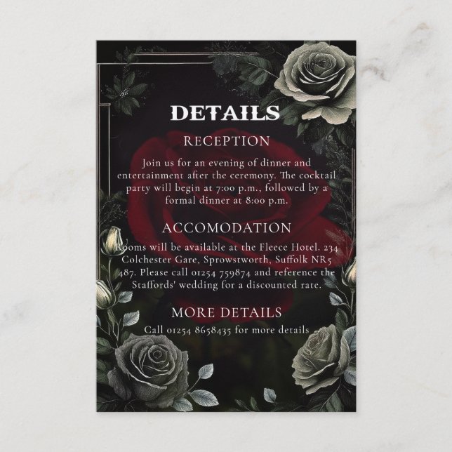 Carte D'accompagnement Carton de détails pour un mariage gothique d'Hallo (Devant)