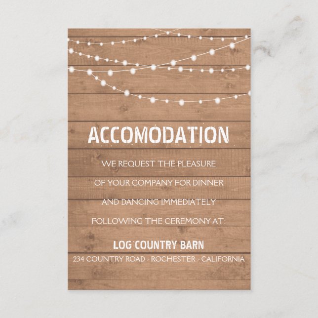 Carte D'accompagnement Carton de mariage avec grain de bois et guirlande  (Devant)