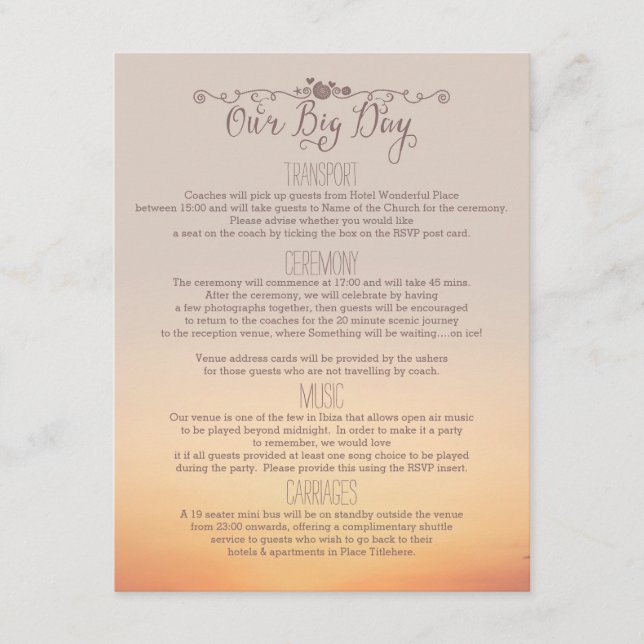 Carte D'accompagnement Carton de mariage de plage "notre grand jour" (Devant)