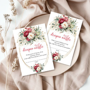Carte D'accompagnement Carton de Tirage au Sort de Couches Fleurs Bordeau