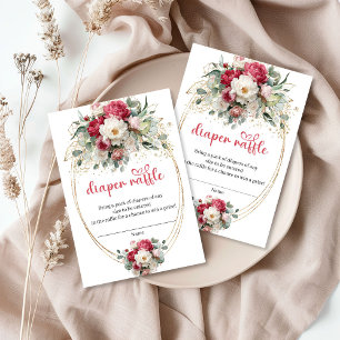Carte D'accompagnement Carton de Tirage au Sort de Couches Fleurs Or Rose