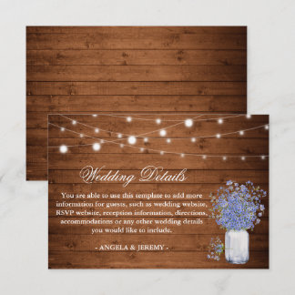 Carte D'accompagnement Carton d'Enclosure de Mariage Lumières Rustique Ne