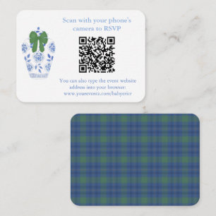 Carte D'accompagnement Carton d'inscription Code QR Chinoiserie Bleu Vaca