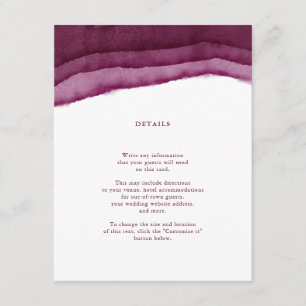 Carte D'accompagnement Carton d'insertion aquarelle bordeaux pour mariage