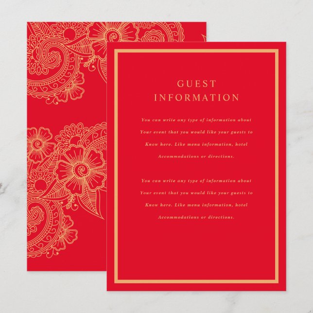 Carte D'accompagnement Carton d'insertion de mariage Mehndi (Devant / Derrière)