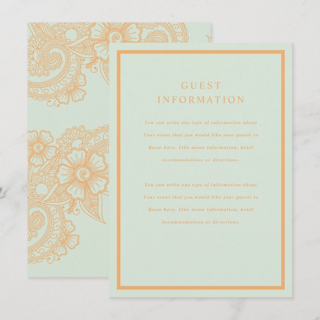 Carte D'accompagnement Carton d'insertion de mariage Mehndi (Devant / Derrière)