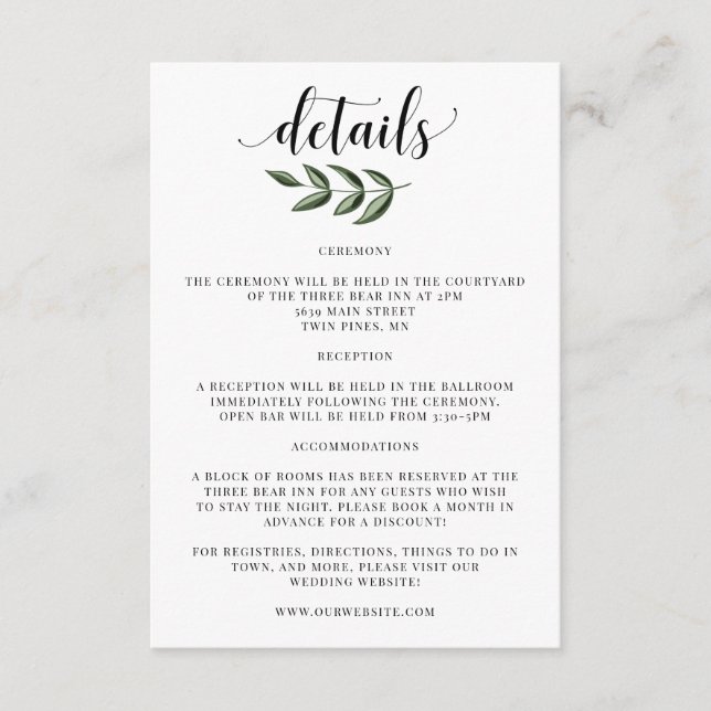 Carte D'accompagnement Carton d'invitation de mariage avec détails de ver (Devant)