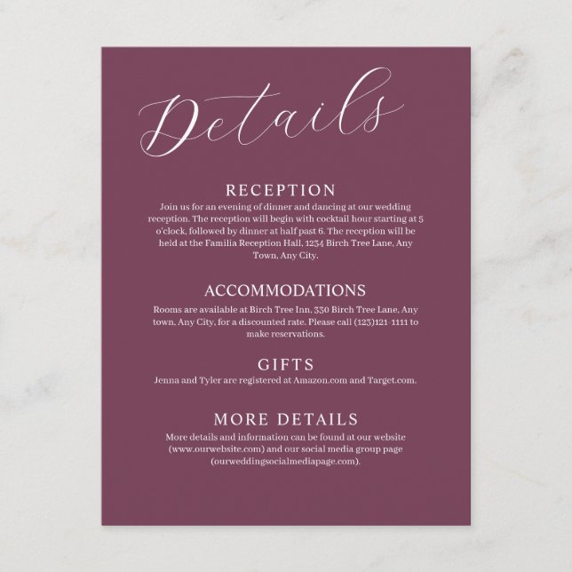 Carte D'accompagnement Carton d'invitation de mariage grand format avec d (Devant)