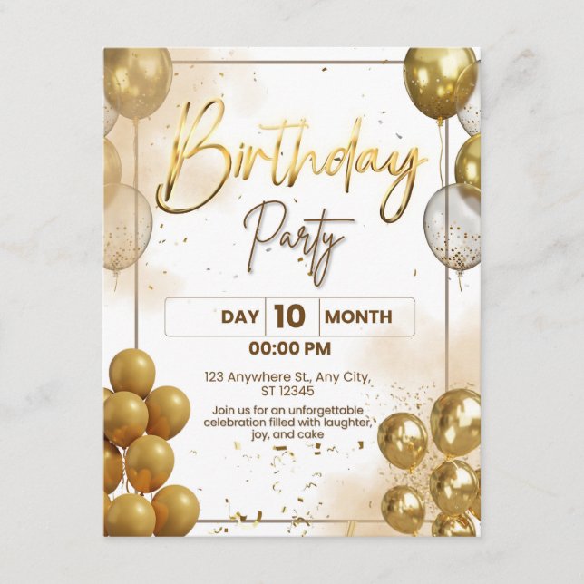 Carte D'accompagnement Carton d'invitation élégant en or pour anniversair (Devant)