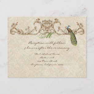 Carte D'accompagnement Carton d'invitation pour la réception Paon Vintage