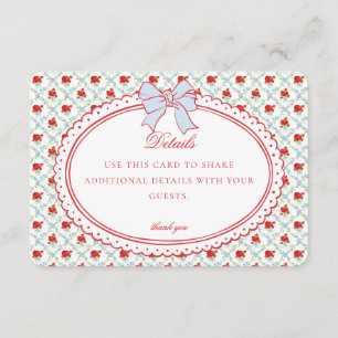 Carte D'accompagnement Carton d'invitation vintage rouge et bleu avec dét