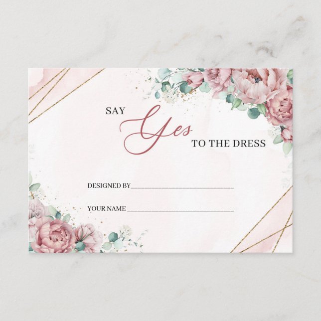 Carte D'accompagnement Carton floral "Spring Blush" doré "Say Yes to the  (Devant)
