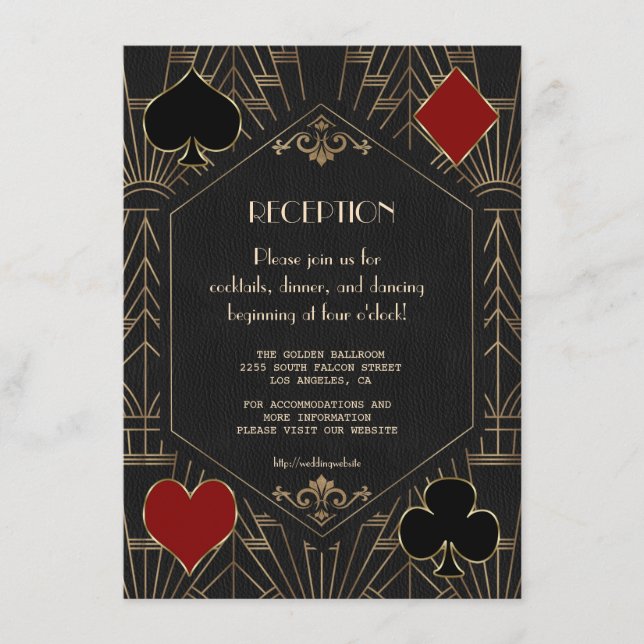 Carte D'accompagnement Casino Gold Black 20s Gatsby Wedding Reception (Devant)