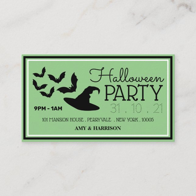 Carte D'accompagnement Casquettes et chauves-souris, Halloween Party Tick (Devant)