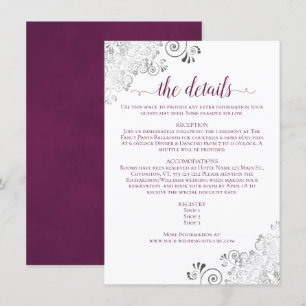Carte D'accompagnement Cassis en dentelle d'argent violet sur Mariage bla