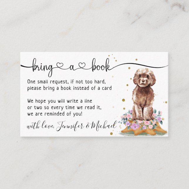 Carte D'accompagnement Cavapoo Caniche "Apportez un livre" Baby Shower (Devant)