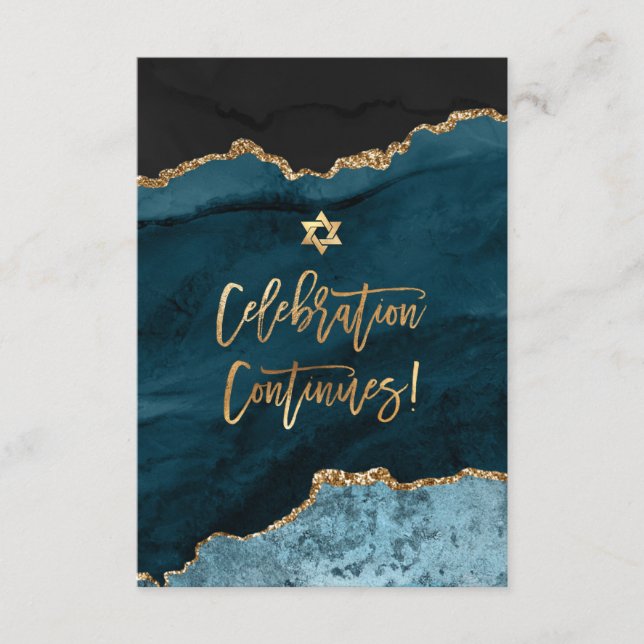 Carte D'accompagnement ✡ Célébration de la Mitzvah ! Aquarelle Agate Bleu (Devant)