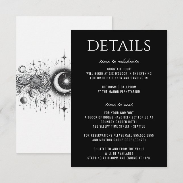 Carte D'accompagnement Céleste noir et blanc (Devant / Derrière)