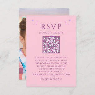 Carte D'accompagnement Céleste rose violet budget QR Code RSVP photo