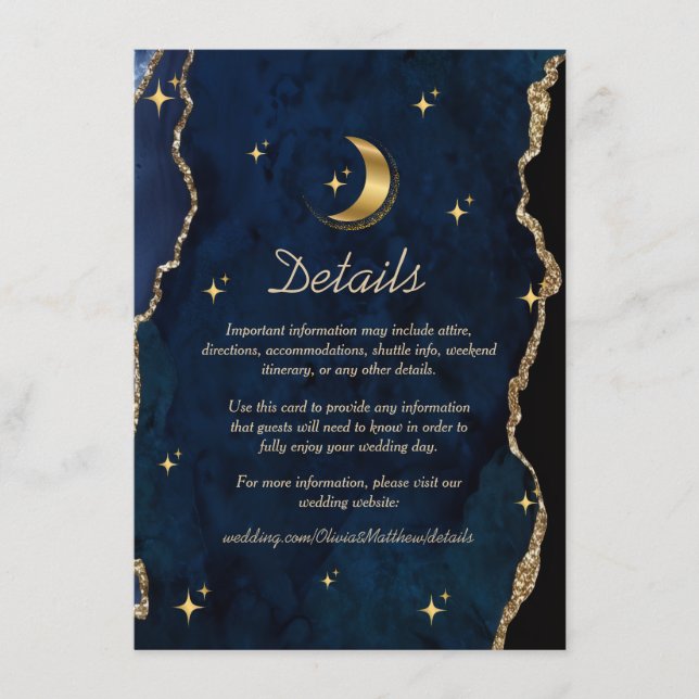 Carte D'accompagnement Celestial Blue Wedding Midnight Stars Moon  (Devant)