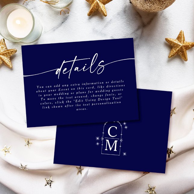Carte D'accompagnement Céline ・ Détails du Mariage bleu foncé avec Monogr (Share essential info with the Celine details card, available in 5 colorways.)
