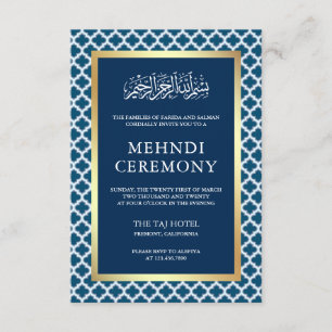 Carte D'accompagnement Cérémonie de la Mehndi islamique de Quatrefoil ble