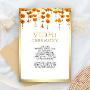 Carte D'accompagnement Cérémonie Marigold Floral Mariage Indien du Sud Vi