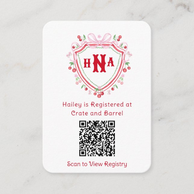 Carte D'accompagnement Cerise | Registre des cadeaux de Fête des mariées (Devant)