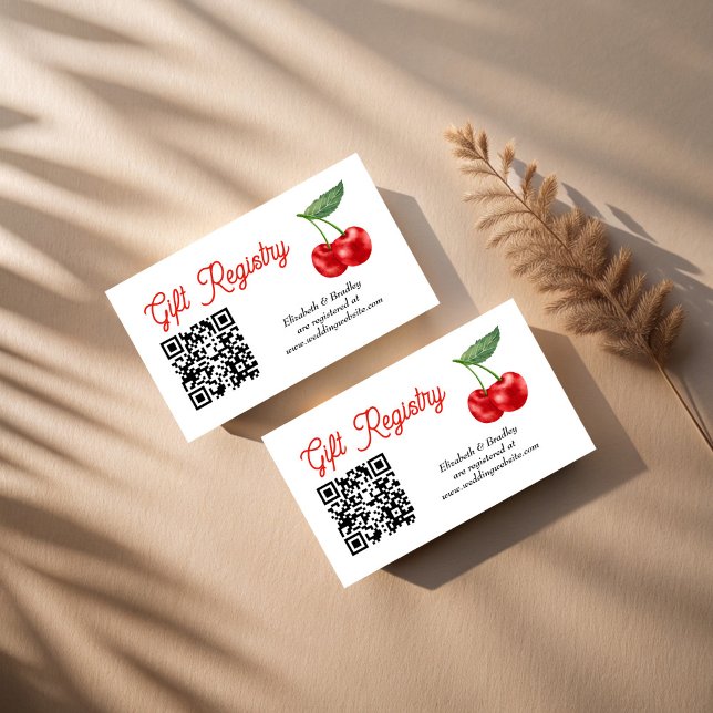 Carte D'accompagnement Cerise sur le haut de la douche nuptiale QR regist (Cherry on top cherry bridal shower QR gift registry Enclosure Card cherry gift registry cards)