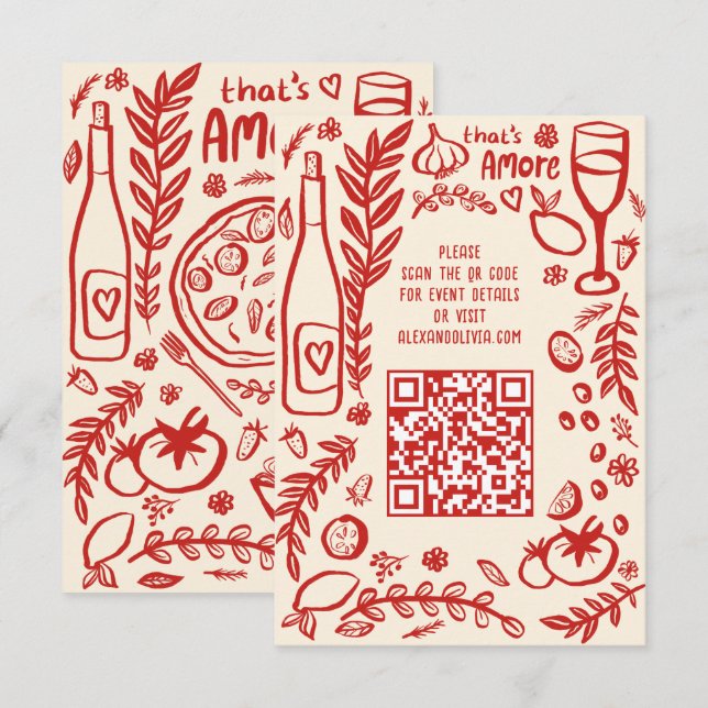 Carte D'accompagnement C'est la nourriture italienne Amore Code QR de mar (Devant / Derrière)