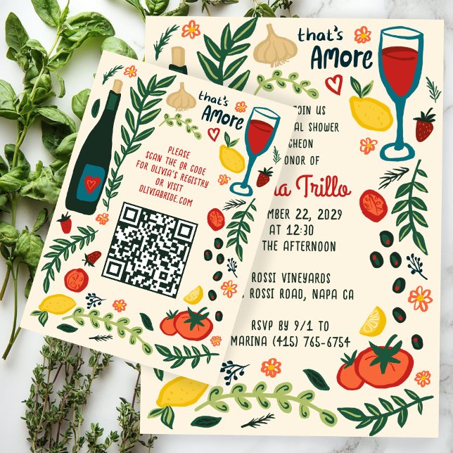 Carte D'accompagnement C'est l'Amore Nourriture Italienne Mariage CUSTOM  (That's Amore Italian Food Hand-drawn Doodle CUSTOM Bridal Shower Invite QR code Enclosure Card
)