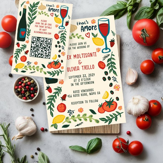 Carte D'accompagnement C'est l'amour de la nourriture italienne Code QR d (That's Amore Italian Food CUSTOM Wedding QR code Enclosure Card
)