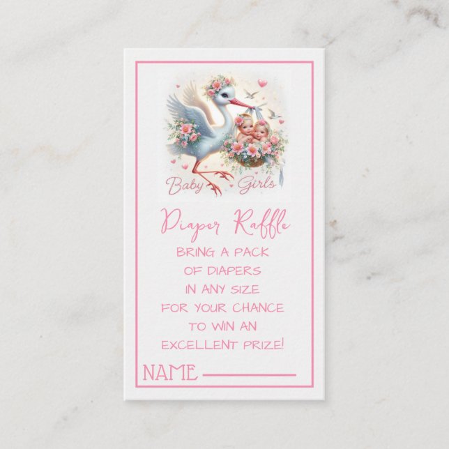 Carte D'accompagnement C'est Twin Girl's with Stork, Baby Girls et Flower (Devant)