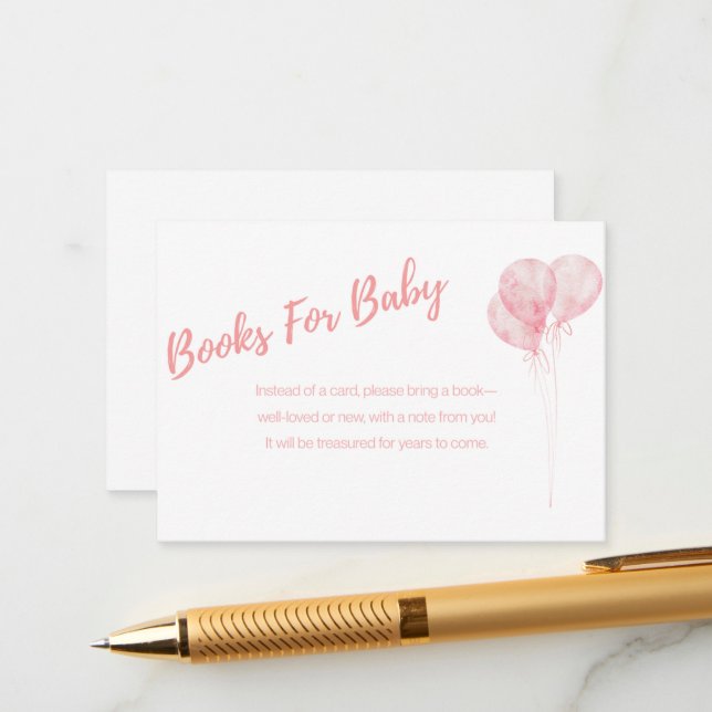 Carte D'accompagnement C'est Une Fille Ballons Rose Livres pour Baby Card (Devant/Arrière en situation)