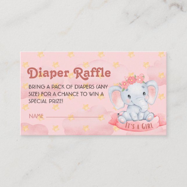 Carte D'accompagnement C'est une fille éléphant Pink Diaper Ticket (Devant)
