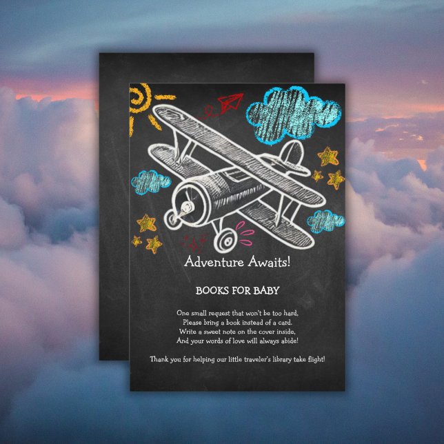 Carte D'accompagnement Chalkboard Adventure Attend le Baby shower d'avion (Créateur téléchargé)