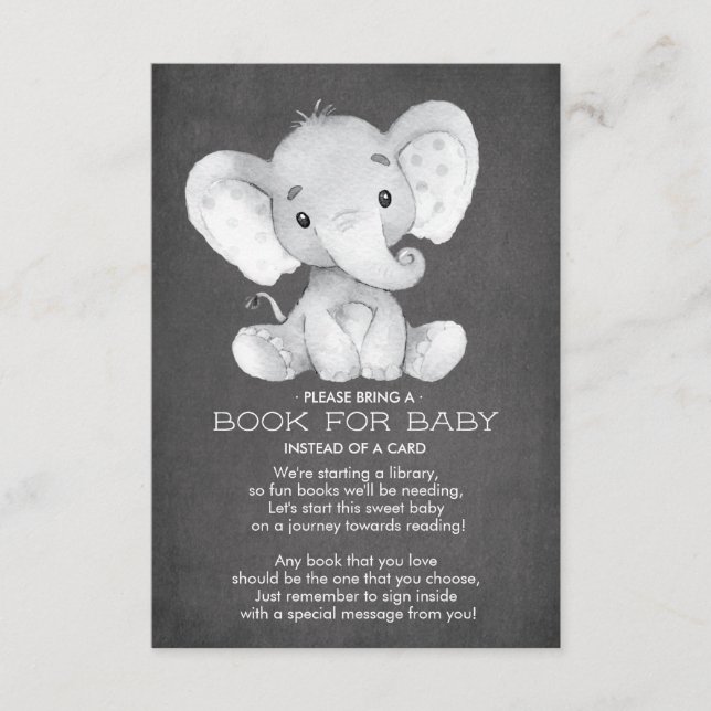 Carte D'accompagnement Chalkboard Elephant Baby shower Book for Baby Card (Devant)
