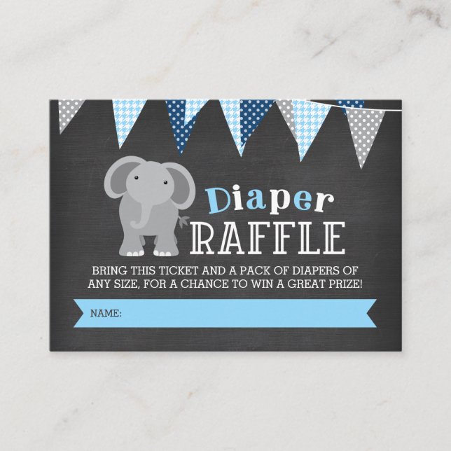 Carte D'accompagnement Chalkboard Elephant Boy Diaper Raffle Ticket (Devant)