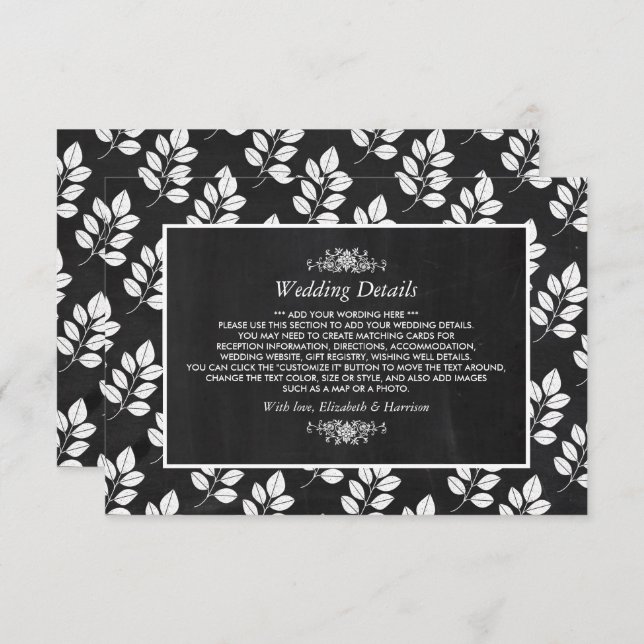 Carte D'accompagnement Chalkboard Floral Leaf Mariage Détail (Devant / Derrière)