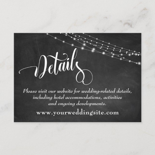 Carte D'accompagnement Chalkboard & Light Strings Détails du Mariage (Devant)
