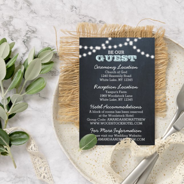 Carte D'accompagnement Chalkboard Lights Aqua Mariage Informations client (Créateur téléchargé)
