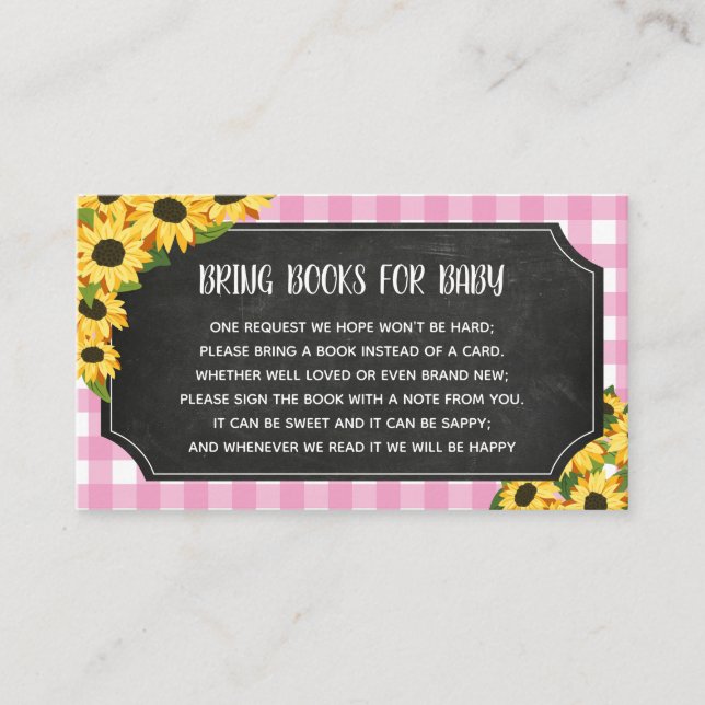 Carte D'accompagnement Chalkboard Rose En vichy Sunflower Livres Pour Béb (Devant)