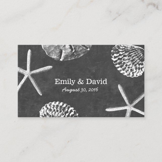 Carte D'accompagnement Chalkboard Seashells Beach Wedding Website Inserti (Devant)
