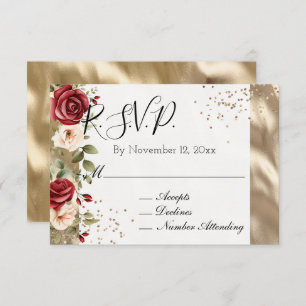 Carte D'accompagnement Champagne Gold Red Cream Rose Mariage